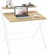 space-saving oak folding desk with shelf - no assembly required, ideal for small spaces - 2-tier computer desk with foldable design and ample study area (29.5 x 20.47 inch) logo