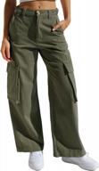 women's evaless cargo pants: casual loose high waisted straight leg baggy trousers with pockets logo