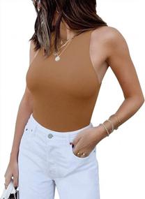 img 4 attached to Sizzling Style: REORIA Women'S Sleeveless Racer Back Halter Neck Bodysuit Tops