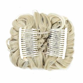 img 2 attached to Beige/Blonde Mixed 24T613# Short Messy Curly Dish Hair Bun Extension By SWACC - Easy Stretch Combs Clip In Ponytail Scrunchie Chignon Tray Hairpieces