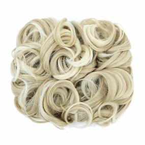 img 3 attached to Beige/Blonde Mixed 24T613# Short Messy Curly Dish Hair Bun Extension By SWACC - Easy Stretch Combs Clip In Ponytail Scrunchie Chignon Tray Hairpieces