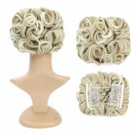 beige/blonde mixed 24t613# short messy curly dish hair bun extension by swacc - easy stretch combs clip in ponytail scrunchie chignon tray hairpieces logo
