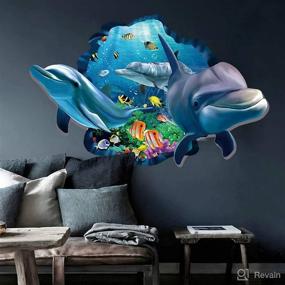 img 2 attached to 🐬 3D Blue Dolphin and Shark Ocean World Wall Stickers - Tropical Fish DIY Wall Decals Art Decor for Kids Boys Bedroom Playroom (Dolphin Version)