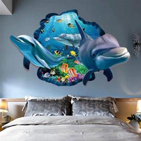 img 1 attached to 🐬 3D Blue Dolphin and Shark Ocean World Wall Stickers - Tropical Fish DIY Wall Decals Art Decor for Kids Boys Bedroom Playroom (Dolphin Version)