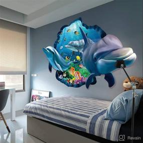 img 3 attached to 🐬 3D Blue Dolphin and Shark Ocean World Wall Stickers - Tropical Fish DIY Wall Decals Art Decor for Kids Boys Bedroom Playroom (Dolphin Version)