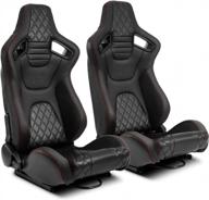 pair of all black racing seats w/silders - pvc snake pattern & carbon fiber style leather reclinable логотип