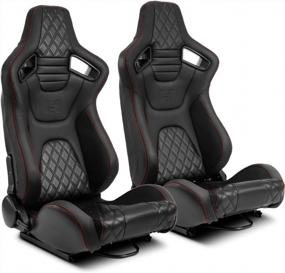 img 4 attached to Pair Of All Black Racing Seats W/Silders - PVC Snake Pattern & Carbon Fiber Style Leather Reclinable