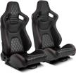 pair of all black racing seats w/silders - pvc snake pattern & carbon fiber style leather reclinable logo