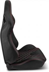 img 1 attached to Pair Of All Black Racing Seats W/Silders - PVC Snake Pattern & Carbon Fiber Style Leather Reclinable