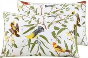 img 4 attached to Add A Touch Of Nature With WINLIFE'S 100% Cotton 1000 Thread Count Pillowcases In Standard Size With Delightful Birds And Green Leaves Print Set Of 2