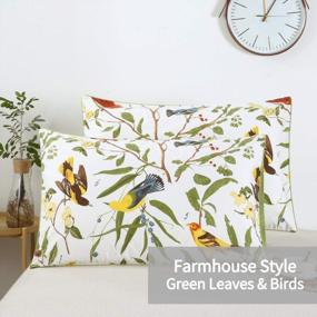 img 3 attached to Add A Touch Of Nature With WINLIFE'S 100% Cotton 1000 Thread Count Pillowcases In Standard Size With Delightful Birds And Green Leaves Print Set Of 2