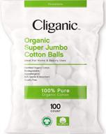cliganic organic super jumbo ватные шарики (100 штук) - биоразлагаемые, гипоаллергенные, абсорбирующие, большого размера, 100% чистые логотип