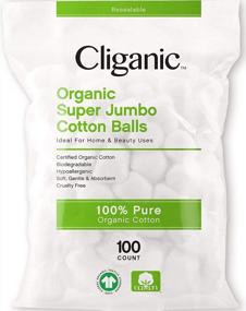 img 3 attached to Cliganic Organic Super Jumbo Cotton Balls (100 Count) - Biodegradable, Hypoallergenic, Absorbent, Large Size, 100% Pure