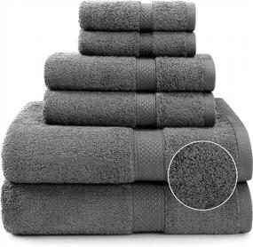 img 3 attached to Роскошный набор банных полотенец из серого хлопка - 6 предметов для ванной, спа, отеля - ультрамягкая, 100% натуральная ткань - включает 2 банных полотенца, 2 полотенца для рук и 2 мочалки