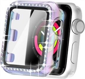img 4 attached to Translucent Colorful Bling Case Apple Watch Band With Built-In Tempered Glass Screen Protector And Protective Cover Frame Bumper For IWatch SE Series 6/5/4, 40Mm Size By Secbolt