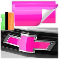 🎀 2pcs 5"x10" fluorescent pink gloss vinyl wrap for chevy bowtie emblem: overlay sticker decal front rear film sheet + free tool kit – uncut unprecut логотип