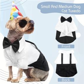 img 2 attached to 🐶 Every Small Dog Tuxedo Suit Pet Costume, Stylish Dog Tuxedo Shirt with Bow Ties Collar, Gentleman Puppy Outfit/Dress/Clothes/Shirts, Holiday Wedding Birthday Party Black/White Business Dress Up S+