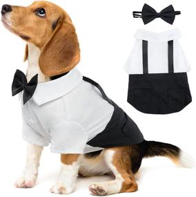 img 4 attached to 🐶 Every Small Dog Tuxedo Suit Pet Costume, Stylish Dog Tuxedo Shirt with Bow Ties Collar, Gentleman Puppy Outfit/Dress/Clothes/Shirts, Holiday Wedding Birthday Party Black/White Business Dress Up S+