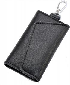 img 4 attached to Heshe Unisex Leather Key Case Wallet With Keychain, 6 Hooks And Snap Closure For Key Holder Ring
