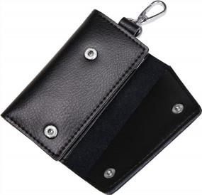 img 1 attached to Heshe Unisex Leather Key Case Wallet With Keychain, 6 Hooks And Snap Closure For Key Holder Ring