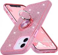 wisdompro iphone 12 mini case, cute glitter bling sparkle protective case with ring kickstand, women girls phone case for 5.4 inch apple iphone 12 mini - pink logo
