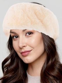 img 4 attached to Catery Faux Fur Headband Elastic Winter Earwarmer Earmuff Hat Ski Furry Headbands Fluffy Headwarmer Furry Crown Winter Warm Elastic Hairbands Head Wraps For Women (Beige)