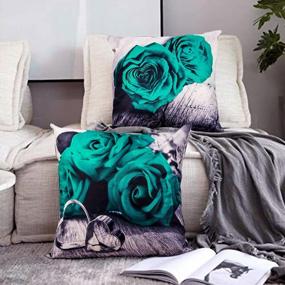 img 2 attached to Cozy Green Rose Pattern Pillow Covers For Farmhouse Decor - 4 Pack 18X18 Inch Cotton Linen Square Cushion Cases For Living Room And Outdoor Spaces