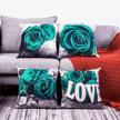 cozy green rose pattern pillow covers for farmhouse decor - 4 pack 18x18 inch cotton linen square cushion cases for living room and outdoor spaces logo