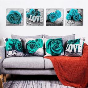 img 3 attached to Cozy Green Rose Pattern Pillow Covers For Farmhouse Decor - 4 Pack 18X18 Inch Cotton Linen Square Cushion Cases For Living Room And Outdoor Spaces