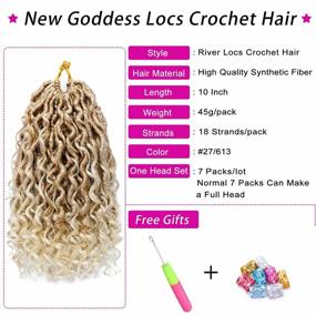 img 3 attached to Boho Hippie Locs Synthetic Hair Extensions: 10 Inch Goddess Crochet Hair With 7 Packs Of River Locs Short Ombre Curly Faux Locs Pre-Looped Crochet Braids For Women (#27/613)