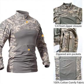 img 1 attached to Мужская тактическая армейская рубашка с длинным рукавом и молнией в камуфляжном стиле - облегающая футболка в стиле милитари от CARWORNIC