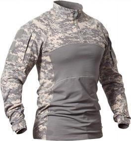 img 4 attached to Мужская тактическая армейская рубашка с длинным рукавом и молнией в камуфляжном стиле - облегающая футболка в стиле милитари от CARWORNIC