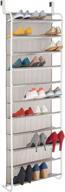 mdesign wall mount/over door hanging closet organizer storage rack - cloth fabric 11 shelf large storage shelves for handbags, sweater, blankets, and accessories - holds 33 pairs of shoes, white/taupe logo
