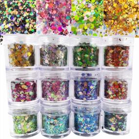 img 4 attached to Holographic Body Glitter 12 Colors Chunky Cosmetic Makeup For Nail Hair Eye Face Crafts