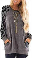 leopard print long sleeve tunic tops for women - stylish casual sweatshirt with pockets and loose fit logo