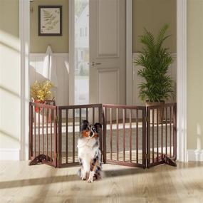 img 4 attached to Semiocthome Extra Wide 24in 4-Panel Wooden Freestanding Dog Gates for The House - Retractable Dog 🐾 Gate for Stairs with Two Support Feet - 360° Indoor Doggie Gates - Foldable Dog Gates for Doorways