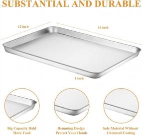 img 3 attached to 🍪 Set of 2 Stainless Steel Baking Sheets, Deedro Metal Cookie Sheet Oven Tray, Non-Toxic & Heavy-Duty, Rust-Free & Mirror Finish, Easy to Clean & Dishwasher Safe, 16 x 12 x 1 Inch