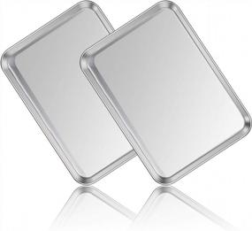 img 4 attached to 🍪 Set of 2 Stainless Steel Baking Sheets, Deedro Metal Cookie Sheet Oven Tray, Non-Toxic & Heavy-Duty, Rust-Free & Mirror Finish, Easy to Clean & Dishwasher Safe, 16 x 12 x 1 Inch