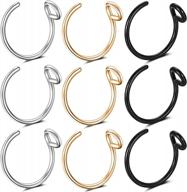 20g faux septum piercing fake nose hoop rings - 8mm surgical steel non-piercing clip on moon jewelry for lip, ear & face logo