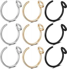 img 2 attached to 20G Faux Septum Piercing Fake Nose Hoop Rings - 8Mm Surgical Steel Non-Piercing Clip On Moon Jewelry For Lip, Ear & Face