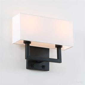 img 1 attached to 🔦 Permo Wall Sconce Light Fixture: Stylish Black Finish with White Textile Shades, On/Off Switch Button – Ideal for Living Room, Bedside, Nightstand