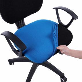 img 4 attached to Ocean Blue Stretch Jacquard Chair Seat Covers For Office Computer Chairs - Removable, Washable, Anti-Dust Seat Cushion Protectors