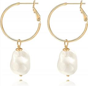 img 4 attached to Handmade Gold Hoop Earrings With Charms And Fashionable Pearl Drops - Elegant Karma Circle Jewelry For Women. Lightweight Pearl Earrings Perfect For Christmas Gifts!