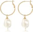 handmade gold hoop earrings with charms and fashionable pearl drops - elegant karma circle jewelry for women. lightweight pearl earrings perfect for christmas gifts! logo
