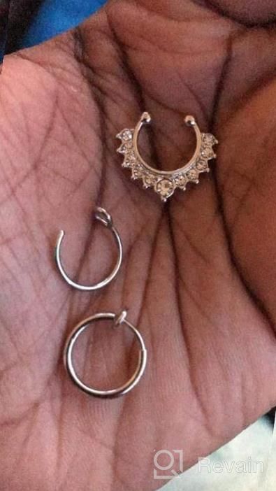 img 1 attached to Stainless Steel Fake Nose Ring With CZ Inlay | Clip-On Faux Piercing Jewelry For Women & Men review by Anita Simnioniw