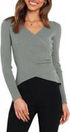 prinbara women's knitted crop deep v-neck slim fitted tops long sleeve cross wrap sweater logo