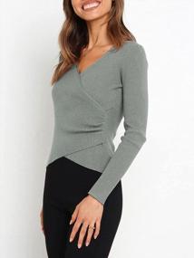img 2 attached to Prinbara Women'S Knitted Crop Deep V-Neck Slim Fitted Tops Long Sleeve Cross Wrap Sweater