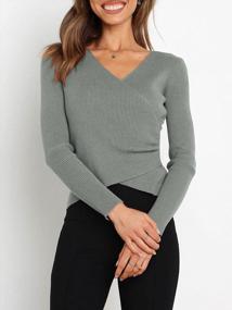 img 3 attached to Prinbara Women'S Knitted Crop Deep V-Neck Slim Fitted Tops Long Sleeve Cross Wrap Sweater
