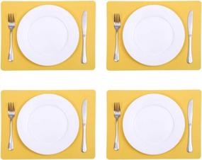 img 4 attached to Силиконовые салфетки U'Artlines, набор из 4 многоразовых термостойких нескользящих салфеток для стола, водонепроницаемых для обеденного стола (4 шт., желтый)