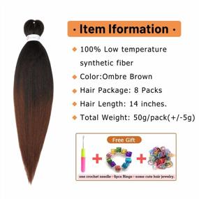 img 3 attached to 14In Ubeleco Pre-Stretched Braiding Hair - 8 Packs Ombre, Yaki Synthetic Hot Water Setting & Easy To Install!